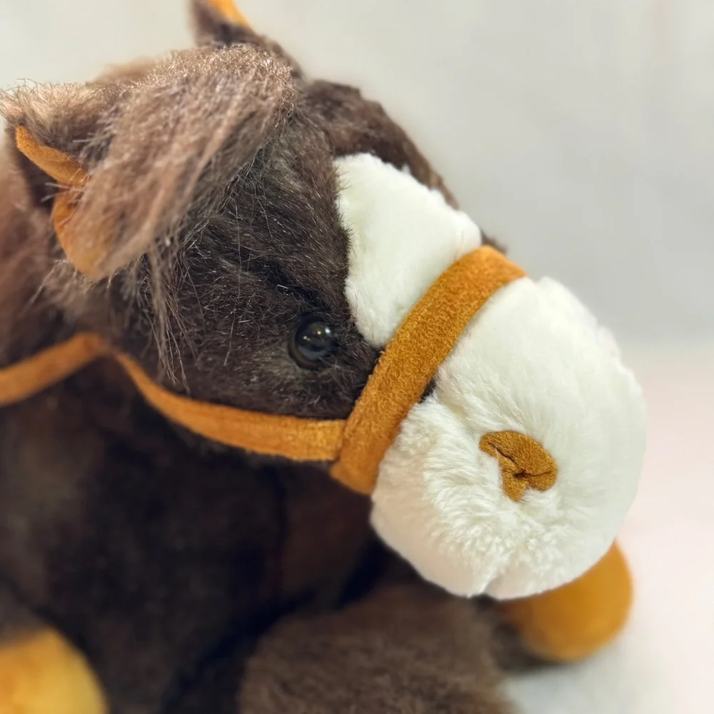 Dandee Collectors Choice Dark Brown Plush Laying Down Horse With Tan‎ Harness